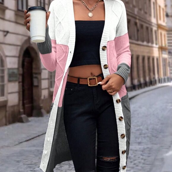 Multicolor Casual Women's Color Block Cardigan - Picture 5 of 6